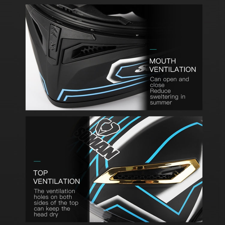 SOMAN Motorcycle Dual Lens Riding Peel-Off Full Coverage Helmet, Size: L(Bright Black White) - free shipping - PMC TechLife - Order now!