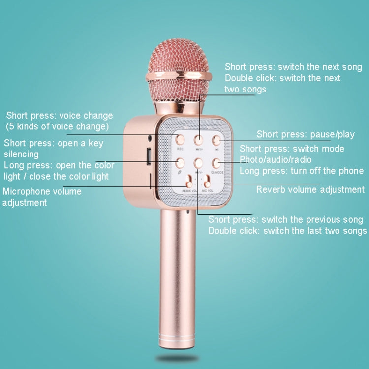 WS-1818 LED Light Flashing Microphone Self-contained Audio Bluetooth Wireless Microphone(Rose Gold) - Microphone by PMC Jewellery | Online Shopping South Africa | PMC Jewellery | Buy Now Pay Later Mobicred