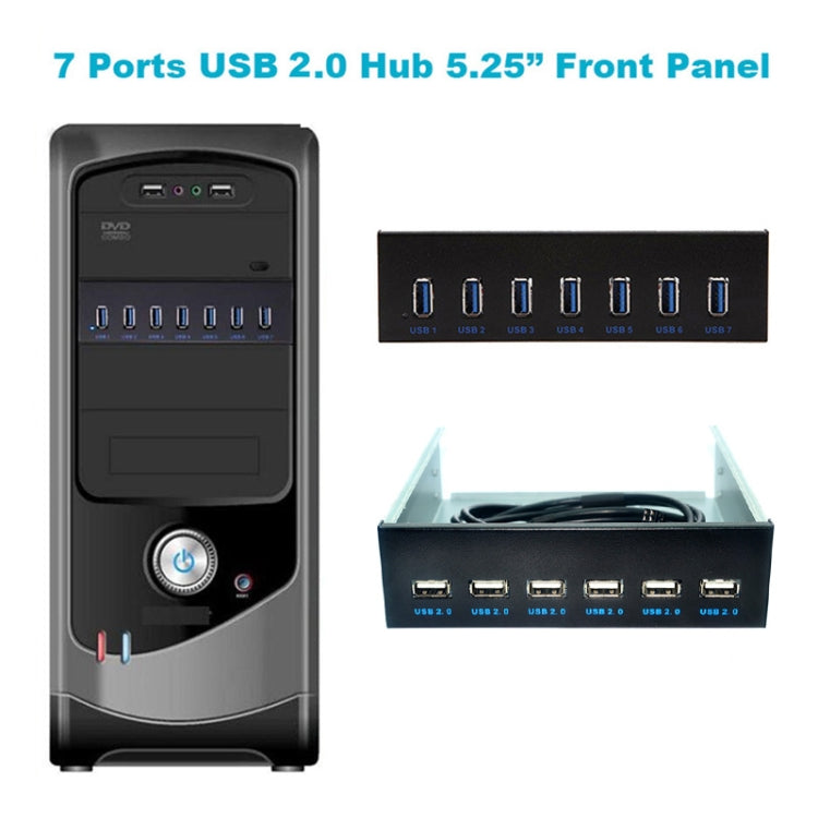 7 Port USB2.0 Optical Drive Bit Front Panel, Style: Side Plug - USB 2.0 HUB by PMC Jewellery | Online Shopping South Africa | PMC Jewellery | Buy Now Pay Later Mobicred