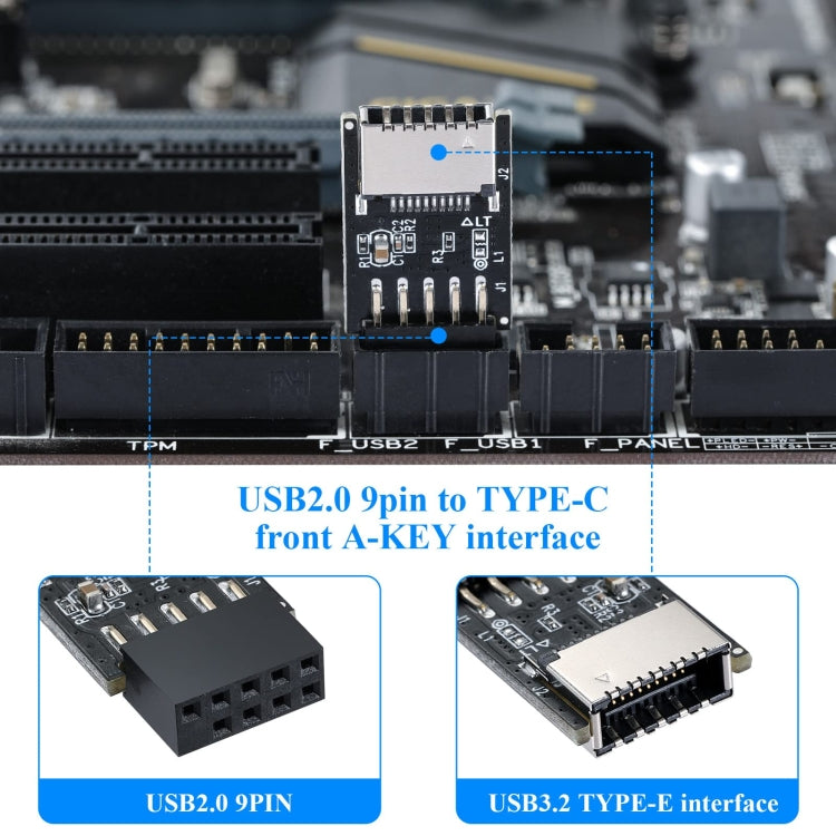 USB 2.0 Front Panel Header USB 9pin To USB 2.0 Type-E Internal Adapter - Add-on Cards by PMC Jewellery | Online Shopping South Africa | PMC Jewellery