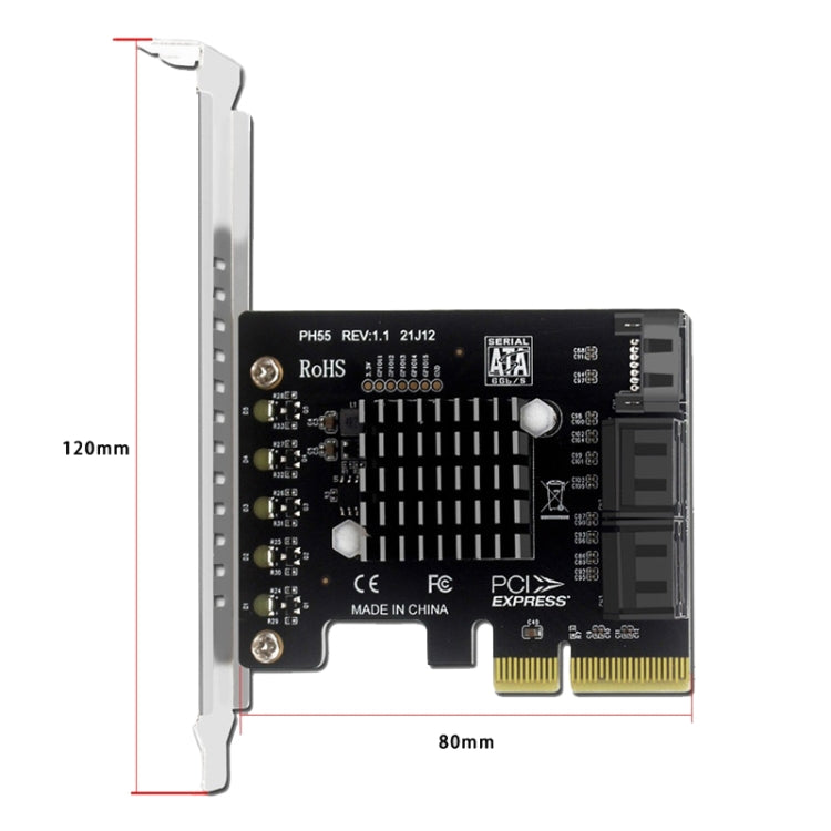 PCI-E To 5 SATA 3.0 Expansion Card(Semi High Baffle) - Add-on Cards by PMC Jewellery | Online Shopping South Africa | PMC Jewellery | Buy Now Pay Later Mobicred