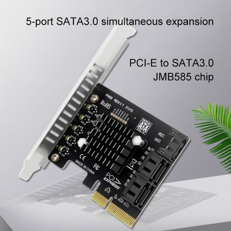 PCI-E To 5 SATA 3.0 Expansion Card(Full High Baffle) - Add-on Cards by PMC Jewellery | Online Shopping South Africa | PMC Jewellery | Buy Now Pay Later Mobicred