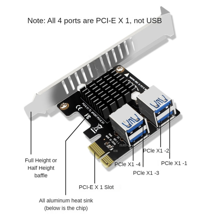 PCIE To PCI-E4 Port USB3.0 Expansion Card Graphics Card Extension(Half High Baffle) - Add-on Cards by PMC Jewellery | Online Shopping South Africa | PMC Jewellery | Buy Now Pay Later Mobicred