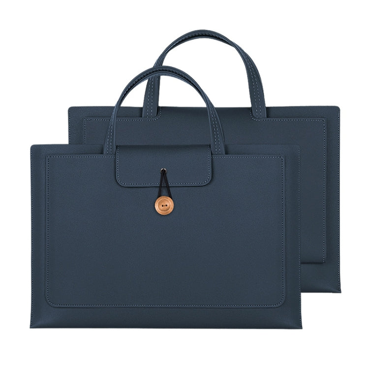 13.3/14 inch Elastic Button Laptop Waterproof PU Handbag(Navy) - 13.3 inch by PMC Jewellery | Online Shopping South Africa | PMC Jewellery | Buy Now Pay Later Mobicred