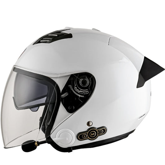 KUQIBAO Motorcycle Smart Bluetooth Sun Protection Double Lens Safety Helmet, Size: M(White+Black Tail) - Helmets by KUQIBAO | Online Shopping South Africa | PMC Jewellery | Buy Now Pay Later Mobicred