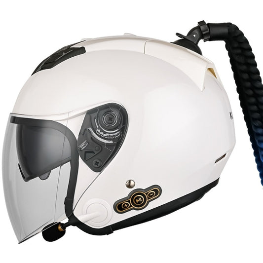 KUQIBAO Motorcycle Bluetooth Headset Double Lens Helmet With Braid, Size: M(White) - Helmets by KUQIBAO | Online Shopping South Africa | PMC Jewellery | Buy Now Pay Later Mobicred