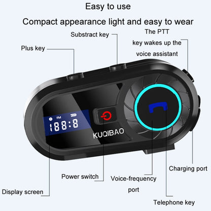 KUQIBAO Motorcycle Helmet Waterproof Bluetooth Headset With Screen(Soft Microphone) - Motorcycle Walkie Talkie by KUQIBAO | Online Shopping South Africa | PMC Jewellery | Buy Now Pay Later Mobicred