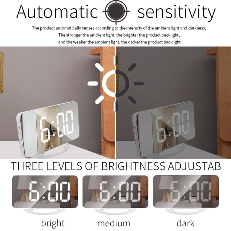 TS-8201 LED Digital Mirror Alarm Clock Big Screen Dual USB Desktop Table Clock, Color: Black Shell White Light - Alarm Clocks by PMc TechLife | Online Shopping South Africa | PMc TechLife | Buy Now Pay Later Mobicred