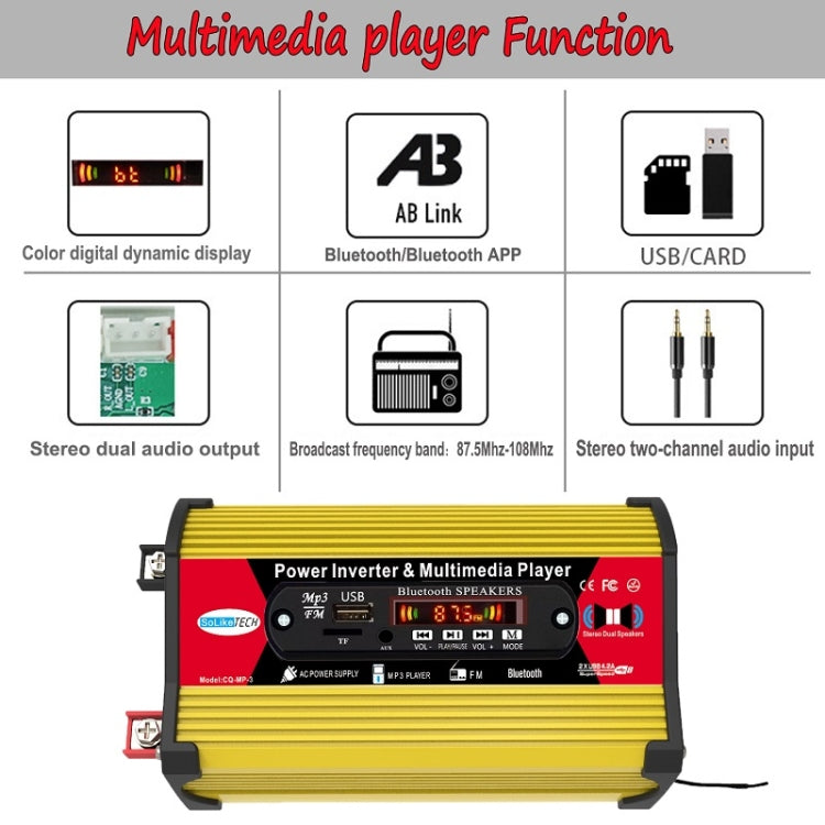 SOLIKE TECH 300W Modified Sine Wave Inverter with Bluetooth MP3/FM Multimedia Player 12V to 220V - Modified Square Wave by PMC Jewellery | Online Shopping South Africa | PMC Jewellery | Buy Now Pay Later Mobicred