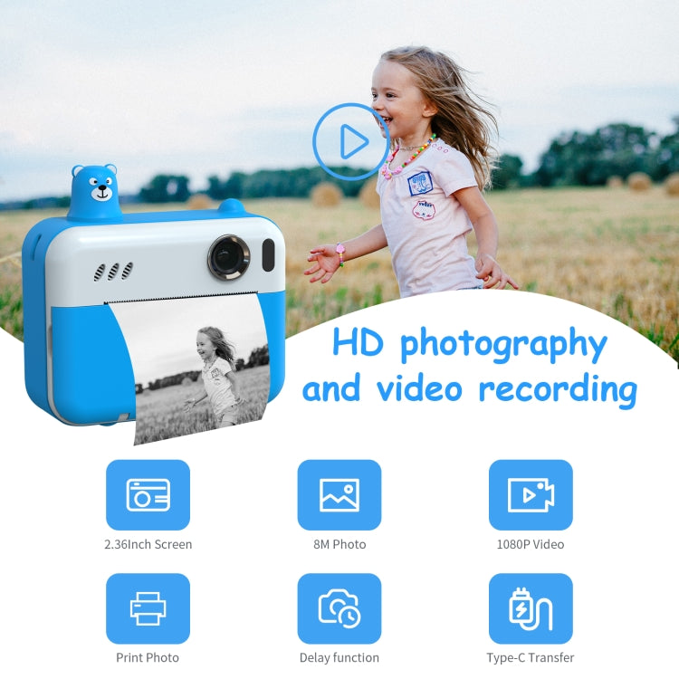 IPS 2.36 inch LED HD Display 1080P Childrens Camera Thermal Printing Instant Camera(Sky Blue) - Children Cameras by PMC Jewellery | Online Shopping South Africa | PMC Jewellery | Buy Now Pay Later Mobicred