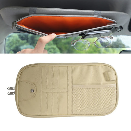 Car Sun Visor Decorative Storage Bill Glasses Holder, Color: Beige With 2 Zipper - Sunglasses & Glasses Clips by PMC Jewellery | Online Shopping South Africa | PMC Jewellery | Buy Now Pay Later Mobicred