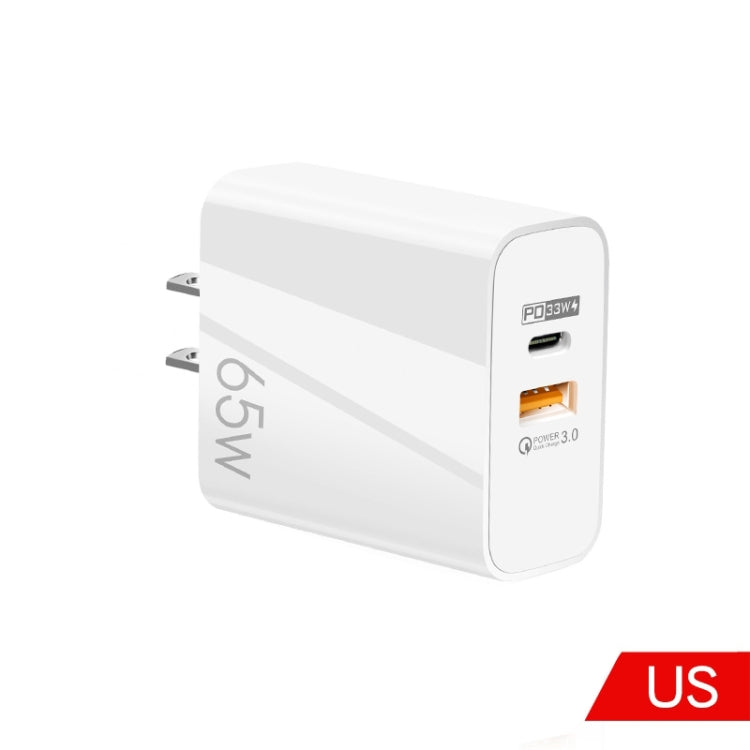 A502 65W USB-C/Type-C+USB Dual Port GaN Charger QC3.0 Laptop Universal Charger US Plug White - USB Charger by PMC Jewellery | Online Shopping South Africa | PMC Jewellery | Buy Now Pay Later Mobicred