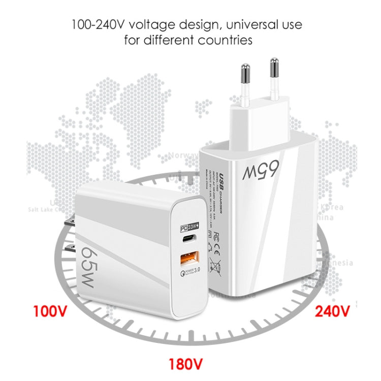 A502 65W USB-C/Type-C+USB Dual Port GaN Charger QC3.0 Laptop Universal Charger UK Plug White - USB Charger by PMC Jewellery | Online Shopping South Africa | PMC Jewellery | Buy Now Pay Later Mobicred