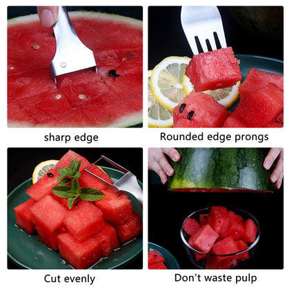 2 In 1 Watermelon Fork Slicer Stainless Steel  Kitchen Fruit Cutter - Cutter & Peeler by PMC Jewellery | Online Shopping South Africa | PMC Jewellery