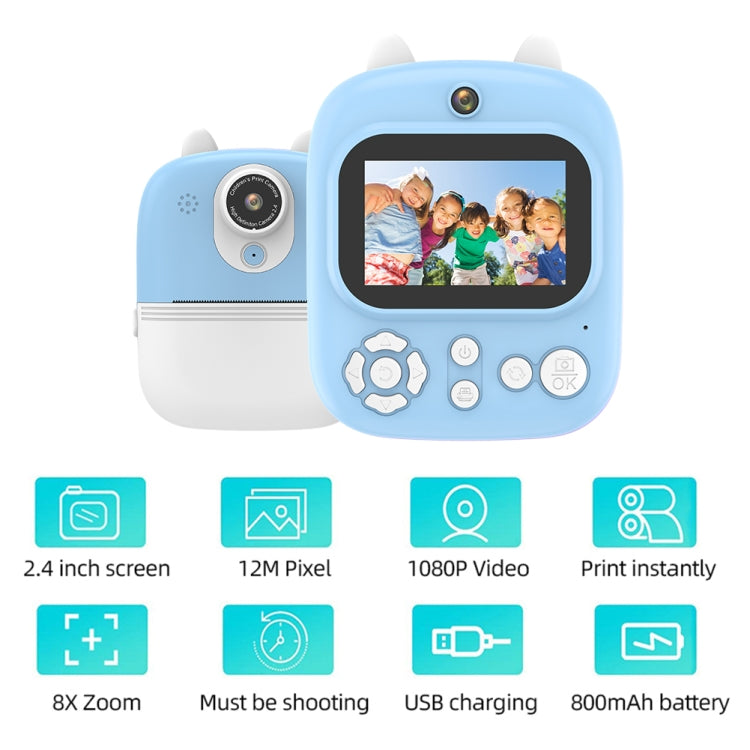 1200W Pixel  2.4 Inch Display Children Print Instant Camera Standard Blue - Children Cameras by PMC Jewellery | Online Shopping South Africa | PMC Jewellery | Buy Now Pay Later Mobicred