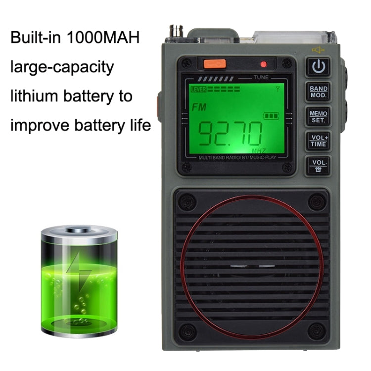 HanRongda HRD-787 High Performance Full Band Portable Bluetooth Card SOS Warning LED Lighting Radio(Green) - Radio Player by HanRongda | Online Shopping South Africa | PMC Jewellery | Buy Now Pay Later Mobicred