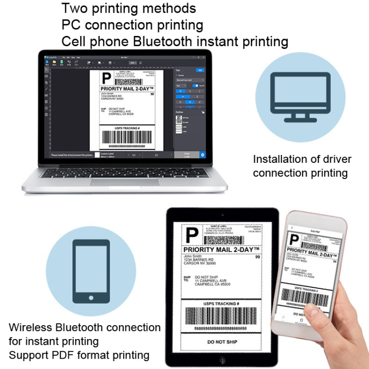 Phomemo PM241-BT Bluetooth Address Label Printer Thermal Shipping Package Label Maker, Size: US(White Blue) - Printer by Phomemo | Online Shopping South Africa | PMC Jewellery | Buy Now Pay Later Mobicred