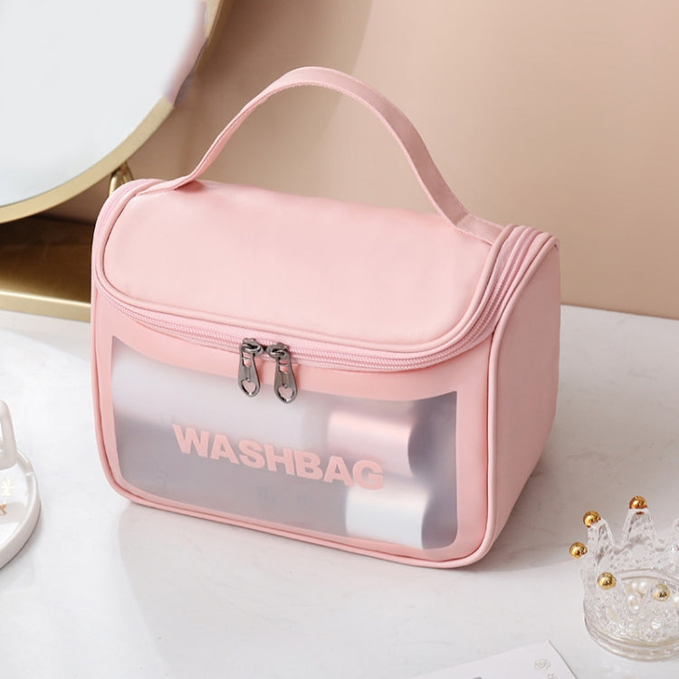 PVC Translucent Cosmetic Bag Frosted Toiletry Bag PU Flip Top Bath Bag(Pink) - Storage Boxes by PMC Jewellery | Online Shopping South Africa | PMC Jewellery