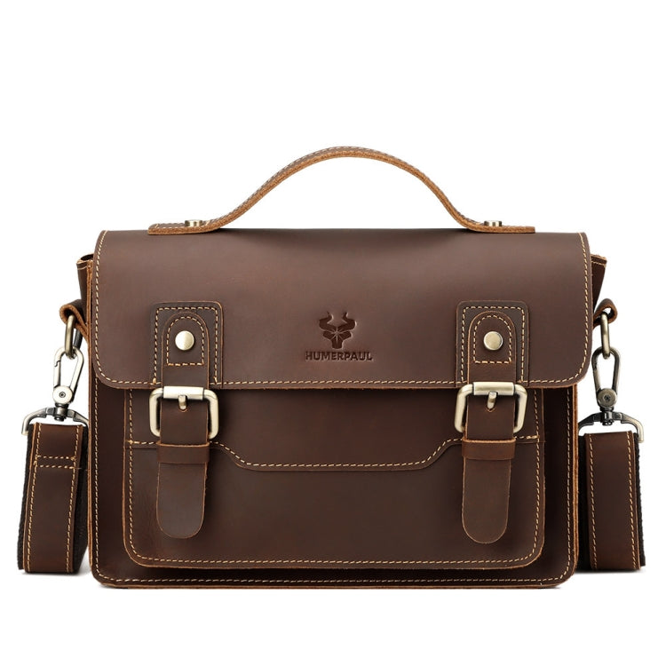 HUMERPAUL Leather Crossbody Bag Men Retro Shoulder Bag Commuter Men Small Square Bag(Brown) - Single-shoulder Bags by HUMERPAUL | Online Shopping South Africa | PMC Jewellery | Buy Now Pay Later Mobicred