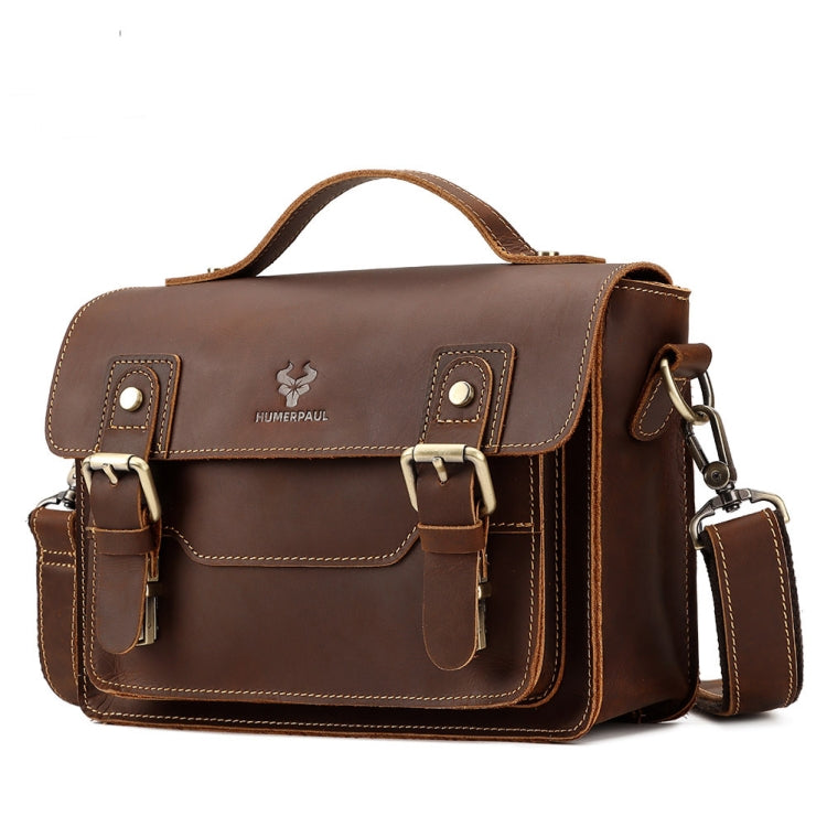 HUMERPAUL Leather Crossbody Bag Men Retro Shoulder Bag Commuter Men Small Square Bag(Brown) - Single-shoulder Bags by HUMERPAUL | Online Shopping South Africa | PMC Jewellery | Buy Now Pay Later Mobicred