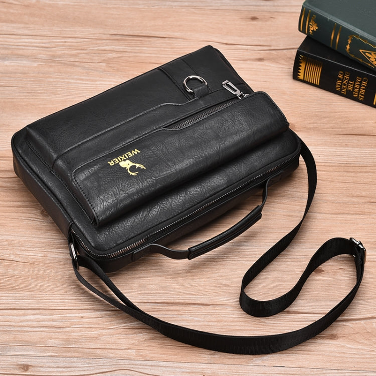 WEIXIER Men Shoulder Bag Retro Leather Laptop Business Casual Bag(Horizontal Black) - Crossbody Bags by WEIXIER | Online Shopping South Africa | PMC Jewellery