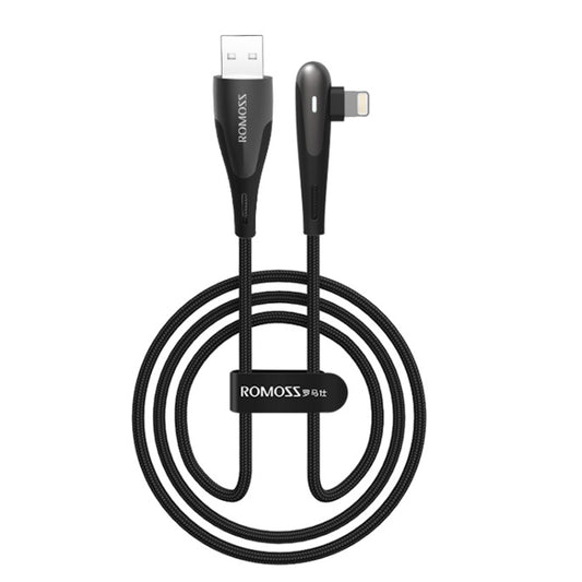 ROMOSS CB12C USB To 8 Pin Elbow With Light 2.4A Fast Charge Data Cable, Size: 1.2m(Black) - Normal Style Cable by ROMOSS | Online Shopping South Africa | PMC Jewellery | Buy Now Pay Later Mobicred