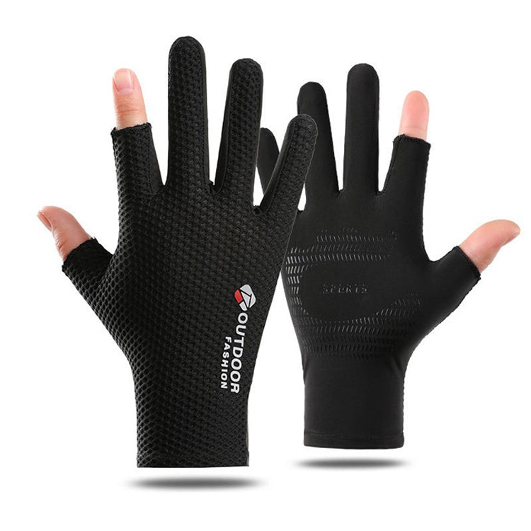 Cycling Thin Sunscreen UV Protection Mesh Breathable Ice Silk Two-finger Gloves(Black) - Cycling Gloves by PMC Jewellery | Online Shopping South Africa | PMC Jewellery