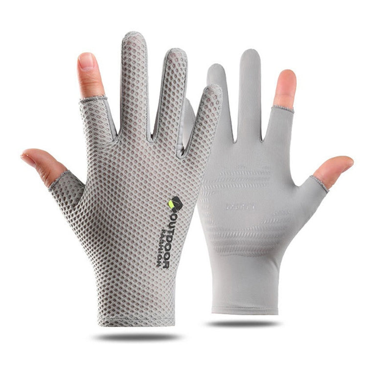 Cycling Thin Sunscreen UV Protection Mesh Breathable Ice Silk Two-finger Gloves(Grey) - Cycling Gloves by PMC Jewellery | Online Shopping South Africa | PMC Jewellery