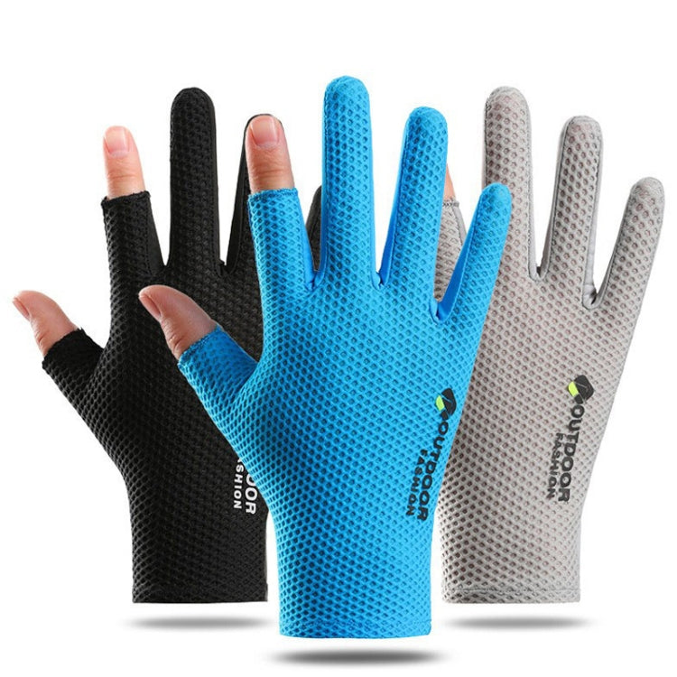 Cycling Thin Sunscreen UV Protection Mesh Breathable Ice Silk Two-finger Gloves(Grey) - Cycling Gloves by PMC TechLife | Online Shopping South Africa | PMC TechLife