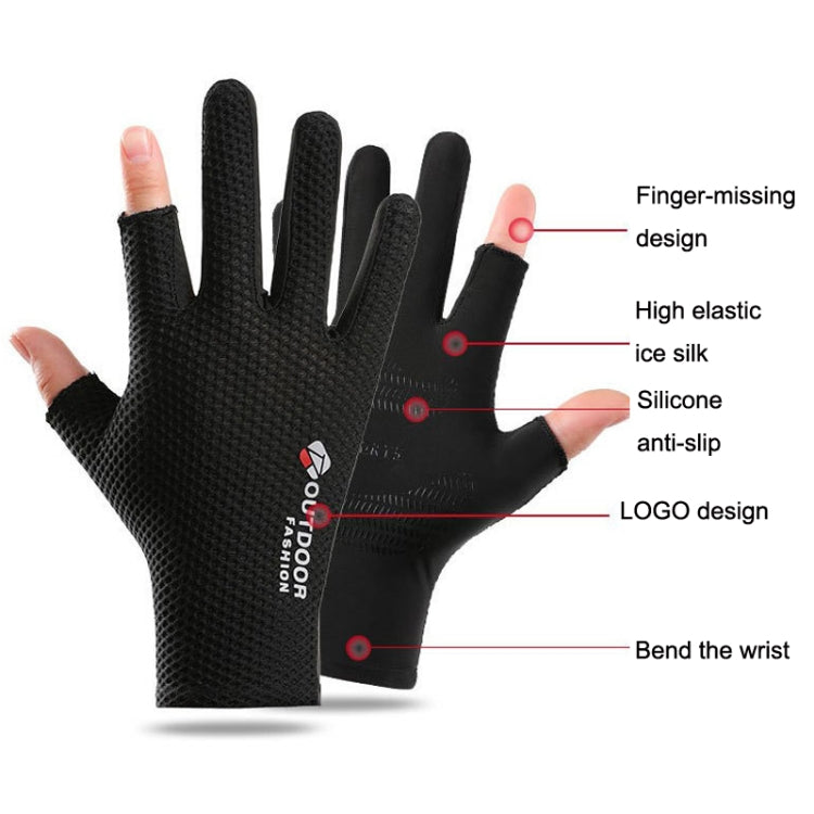 Cycling Thin Sunscreen UV Protection Mesh Breathable Ice Silk Two-finger Gloves(Grey) - Cycling Gloves by PMC TechLife | Online Shopping South Africa | PMC TechLife