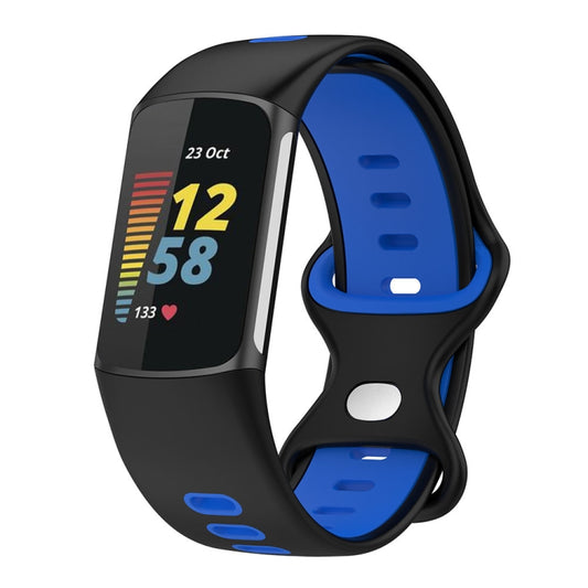 For Fitbit Charge 5 Smart Watch Sports Waterproof Two-Color Silicone Band(Black Blue) - Watch Bands by PMC Jewellery | Online Shopping South Africa | PMC Jewellery | Buy Now Pay Later Mobicred