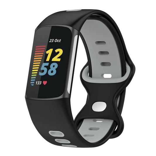 For Fitbit Charge 5 Smart Watch Sports Waterproof Two-Color Silicone Band(Black Gray) - Watch Bands by PMC Jewellery | Online Shopping South Africa | PMC Jewellery | Buy Now Pay Later Mobicred