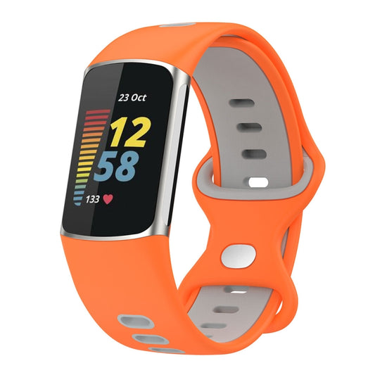 For Fitbit Charge 5 Smart Watch Sports Waterproof Two-Color Silicone Band(Orange Gray) - Watch Bands by PMC Jewellery | Online Shopping South Africa | PMC Jewellery | Buy Now Pay Later Mobicred