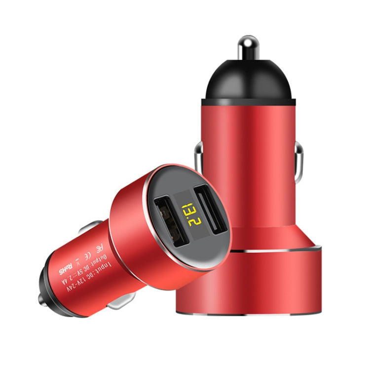 Mini Multifunctional Dual USB Digital Display Car Charger(Red) - Car Charger by PMC TechLife | Online Shopping South Africa | PMC TechLife | Buy Now Pay Later Mobicred
