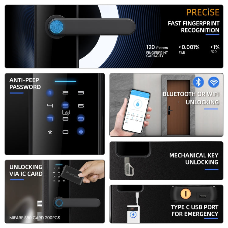 C91 Tuya Smart WiFi Password Fingerprint Electronic Door Lock(Black) - free shipping - PMc TechLife - Order now!