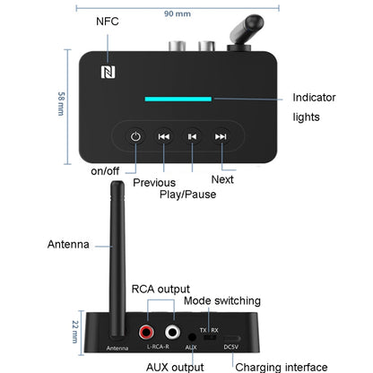 Bluetooth Audio Adapter  NFC Bluetooth Receiver Transmitter 2 In 1 With Remote Control - Audio Receiver Transmitter by PMC Jewellery | Online Shopping South Africa | PMC Jewellery