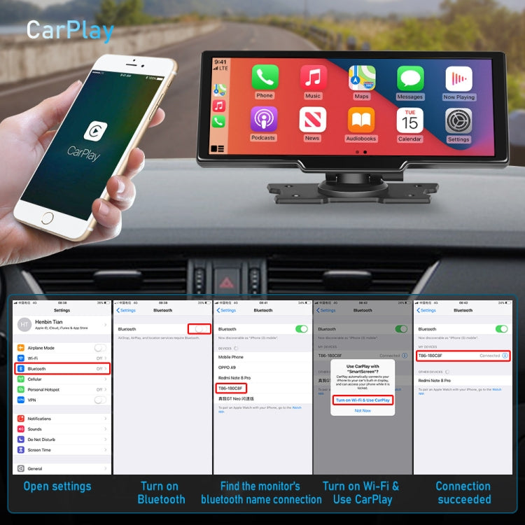 Car 10.26 Inch Portable Wireless CarPlay Display Android Auto Mobile Phone Screen - Car MP3 & MP4 & MP5 by PMC TechLife | Online Shopping South Africa | PMC TechLife | Buy Now Pay Later Mobicred