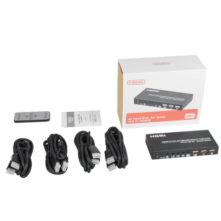 FJGEAR FJ-401HK 4 Ports HDMI KVM Video Splitter With IR Remote Controller - Splitter by FJGEAR | Online Shopping South Africa | PMC Jewellery | Buy Now Pay Later Mobicred