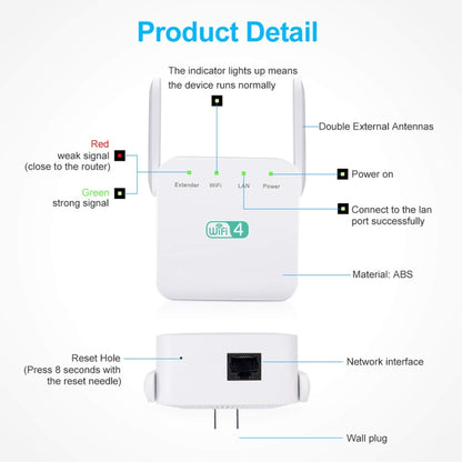 2.4G 300M Wi-Fi Amplifier Long Range WiFi Repeater Wireless Signal Booster US Plug Black - Broadband Amplifiers by PMC Jewellery | Online Shopping South Africa | PMC Jewellery | Buy Now Pay Later Mobicred