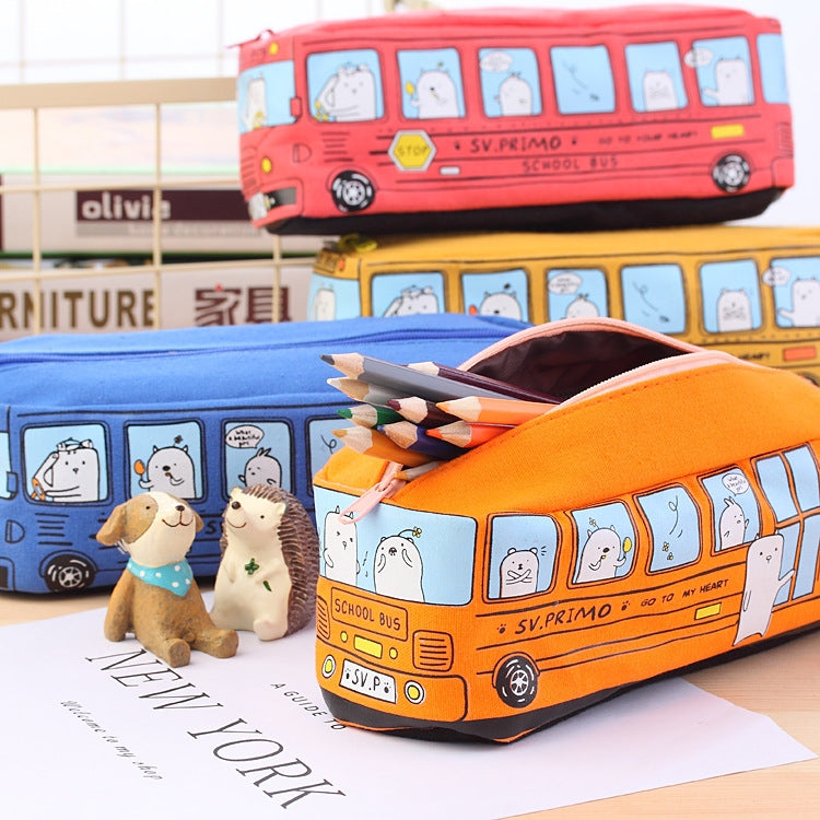 Cartoon Bus Student Stationery Pencil Case Large Capacity Canvas Stationery Box(Yellow) - Pen Holder by PMC Jewellery | Online Shopping South Africa | PMC Jewellery