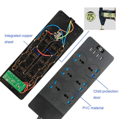 TB-T12 3000W 2m 4-USB Ports + 6-Jacks Multifunctional Flame-Retardant Socket With Switch(US Plug) - Extension Socket by PMC Jewellery | Online Shopping South Africa | PMC Jewellery | Buy Now Pay Later Mobicred