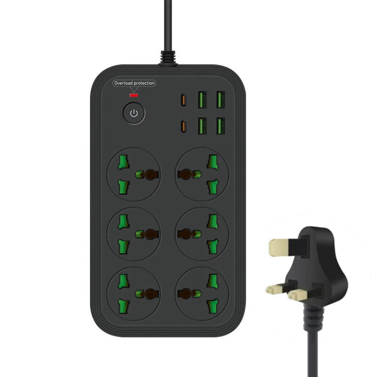 T24 2m 3000W 6 Plugs + PD + 4-USB Ports Multifunctional Flame-Retardant Socket With Switch(UK Plug) - Extension Socket by PMC Jewellery | Online Shopping South Africa | PMC Jewellery | Buy Now Pay Later Mobicred