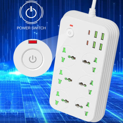 T24 2m 3000W 6 Plugs + PD + 4-USB Ports Multifunctional Flame-Retardant Socket With Switch(US Plug) - Extension Socket by PMC Jewellery | Online Shopping South Africa | PMC Jewellery | Buy Now Pay Later Mobicred