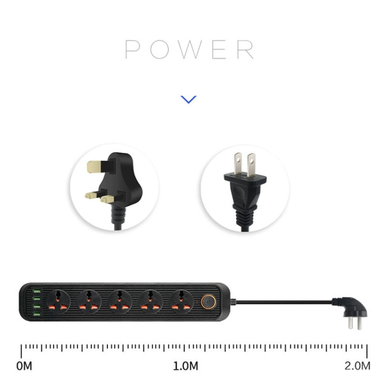 A03 2m 3000W 5 Plugs + 4-USB Ports Multifunctional Flame-retardant Socket with Switch(UK Plug) - Extension Socket by PMC Jewellery | Online Shopping South Africa | PMC Jewellery | Buy Now Pay Later Mobicred