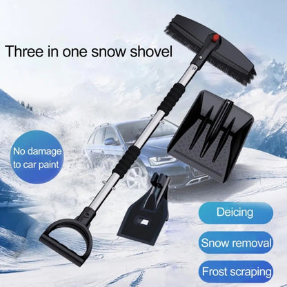 3-in-1 Car Snow Shovel Brush Kit Stainless Steel Retractable Ice Scraper(Black) - Ice Scraper by PMC Jewellery | Online Shopping South Africa | PMC Jewellery | Buy Now Pay Later Mobicred