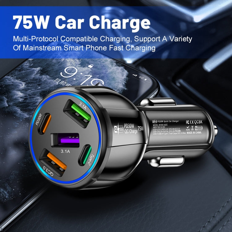 3USB+2PD 75W Dual Line Car Mobile Phone Fast Charging Charger(White) - Car Charger by PMC TechLife | Online Shopping South Africa | PMC TechLife | Buy Now Pay Later Mobicred