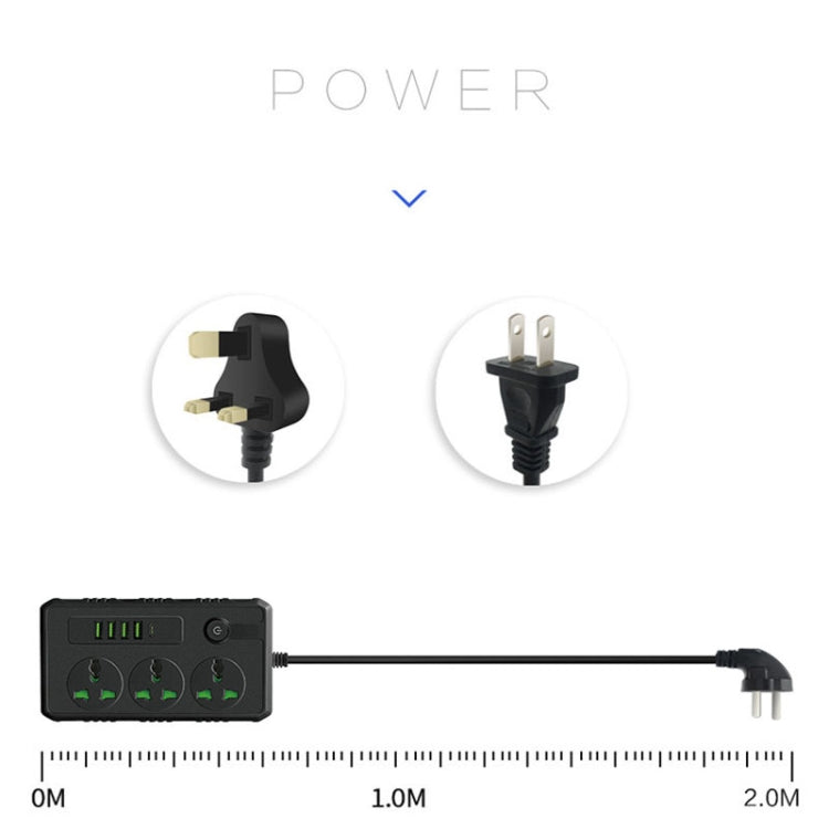 B09 2m 3000W 3 Plugs + PD + 4-USB Ports Multifunctional Flame-Retardant Socket With Switch(UK Plug) - Extension Socket by PMC Jewellery | Online Shopping South Africa | PMC Jewellery | Buy Now Pay Later Mobicred