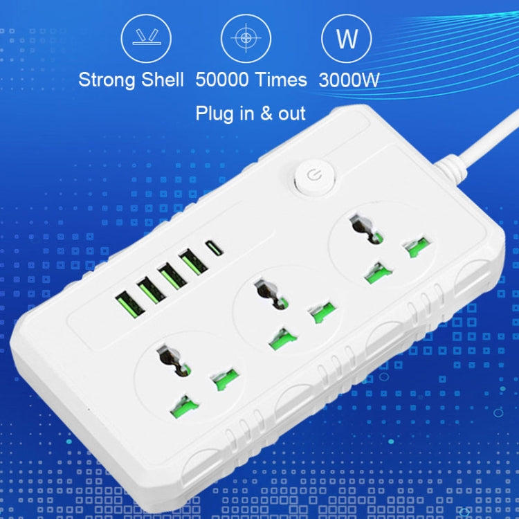 B09 2m 3000W 3 Plugs + PD + 4-USB Ports Multifunctional Flame-Retardant Socket With Switch(UK Plug) - Extension Socket by PMC Jewellery | Online Shopping South Africa | PMC Jewellery | Buy Now Pay Later Mobicred