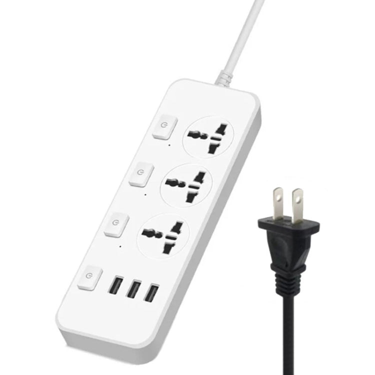 T14 2m 2500W 3 Plugs + 3-USB Ports Multifunctional Socket With Switch, Specification: US Plug (White) - Extension Socket by PMC TechLife | Online Shopping South Africa | PMC TechLife | Buy Now Pay Later Mobicred