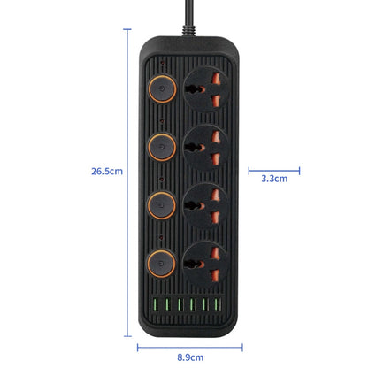 A05 2m 3000W 4 Plugs + 6-USB Ports Multifunctional Flame-Retardant Socket With Switch(UK Plug) - Extension Socket by PMC Jewellery | Online Shopping South Africa | PMC Jewellery | Buy Now Pay Later Mobicred